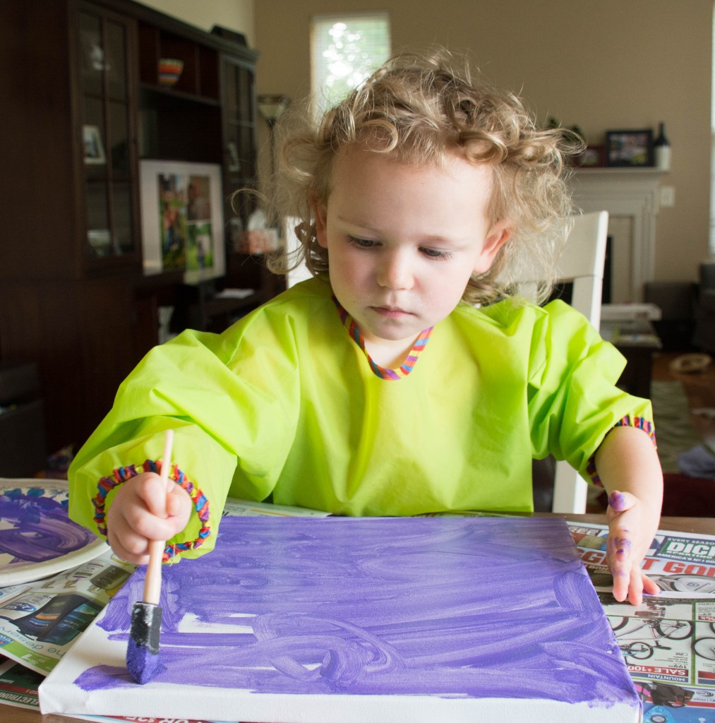 We started today a bit rough. Liam was up for a few hours last night. Stupid teeth. Not being rested messed up our plans for a run, but we got crafty and started painting artwork for the new playroom.