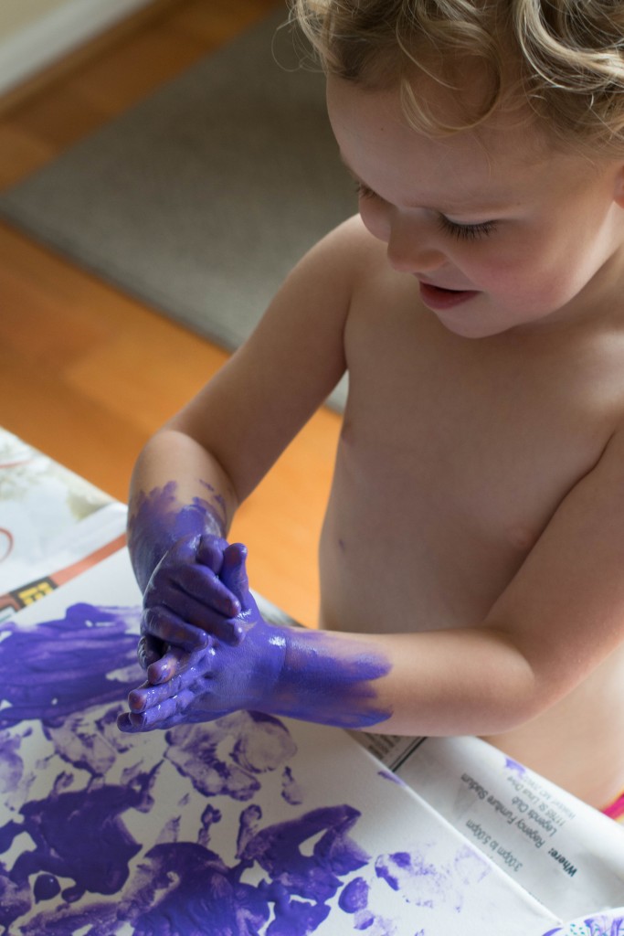 Aunt Perri taught Emma is was OK to get super messy when painting when we were in St. Louis a few years ago. She never forgot it. She wanted a bath after this, but I just made her clean herself at the sink. You make the mess. You clean it up.