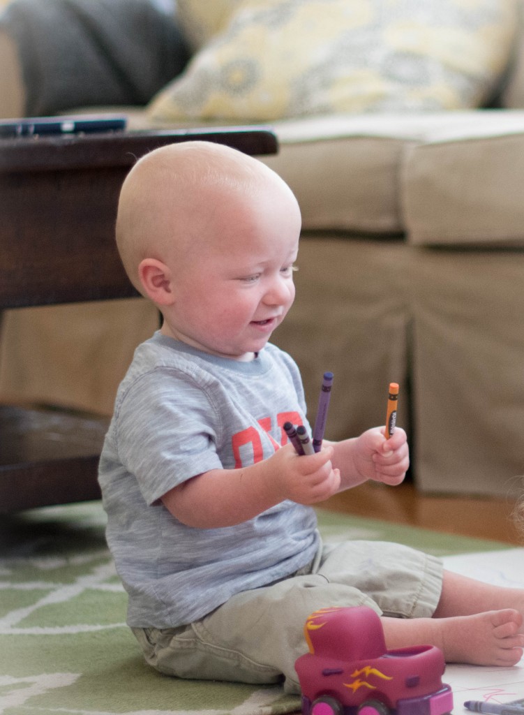 Liam likes being artsy...you just have to watch him. He likes to eat crayons, too.