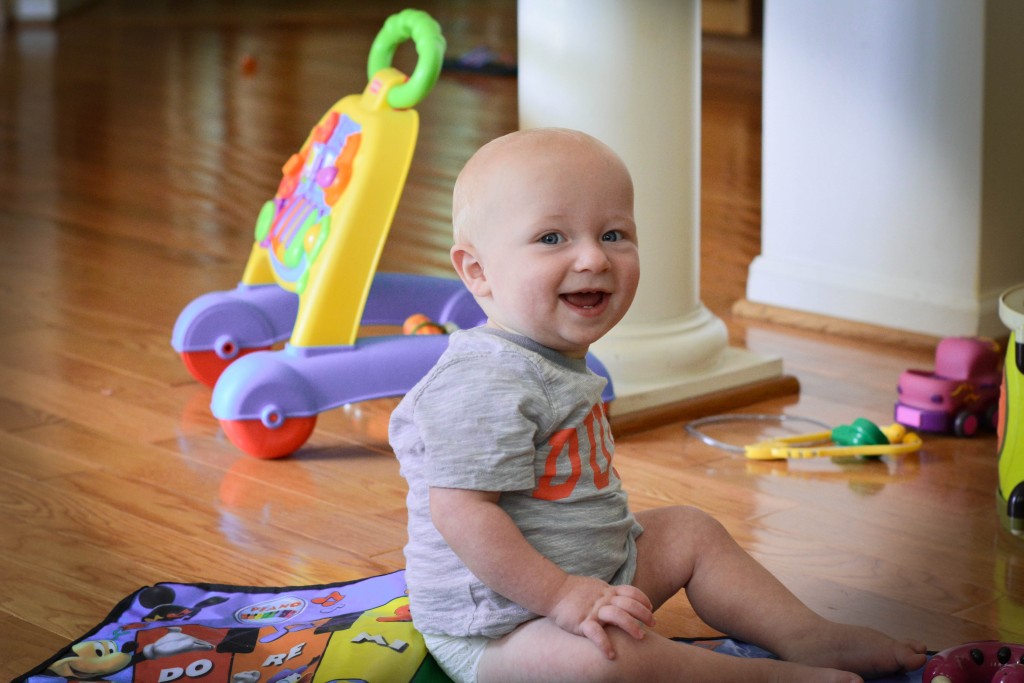 One of Liam's favorite things to do lately is play with this piano and hum. In case you didn't know, our life is a musical. Emma sings non-stop. Like seriously. She sings all. day. long. I think Liam is preparing to join in. He hummed and was on pitch.
