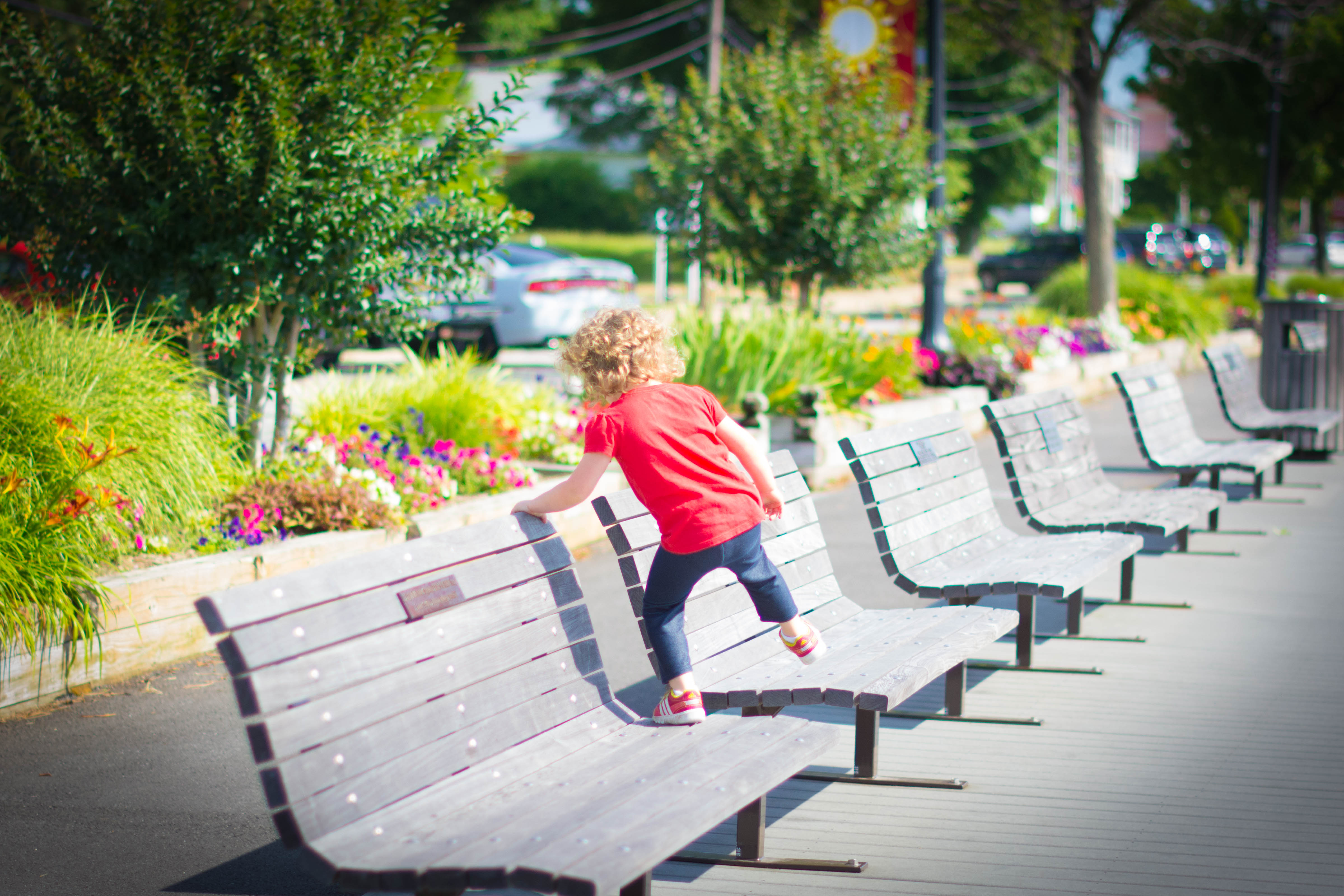 She likes climbing on the benches like this.