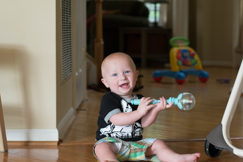 Whlie Emma was napping, Liam decided to play with her toys.