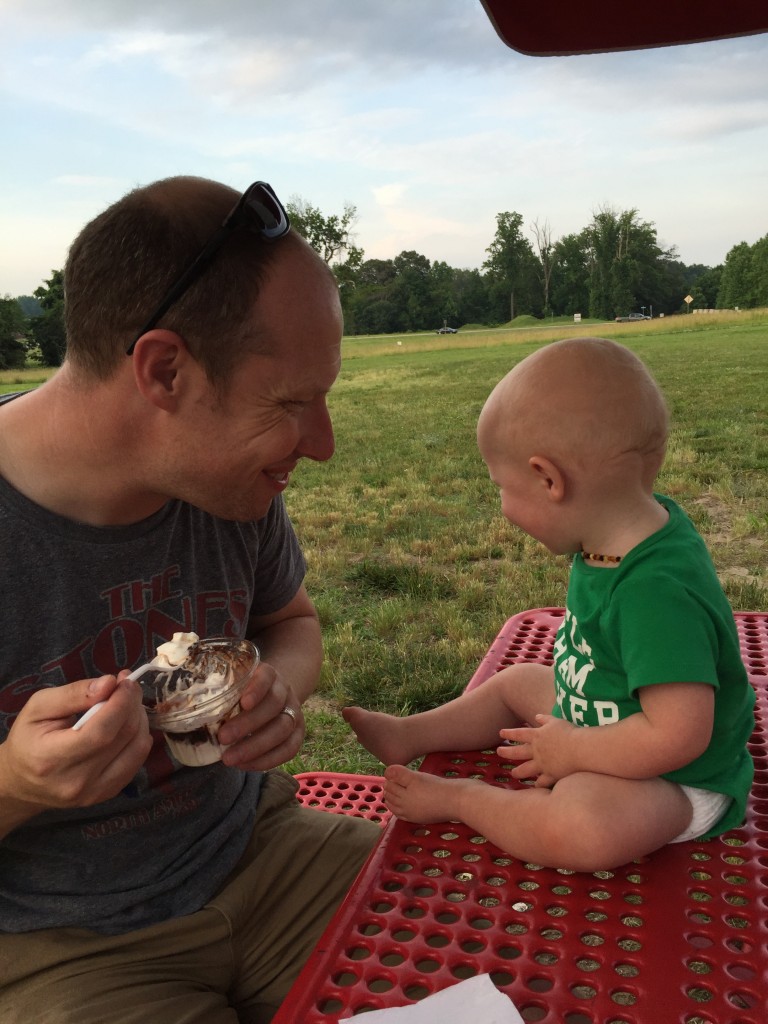 Liam got his first taste of custard.