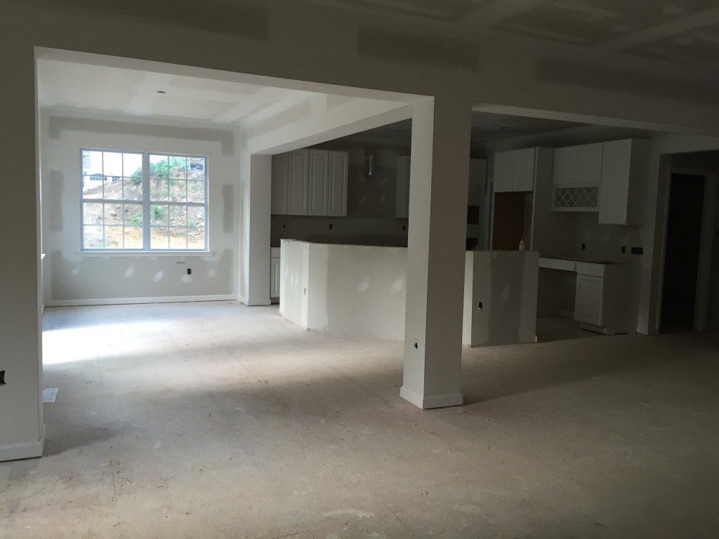 Looking into the kitchen and breakfast room from the family room...as you can see the downstairs is really open, which is what we wanted.